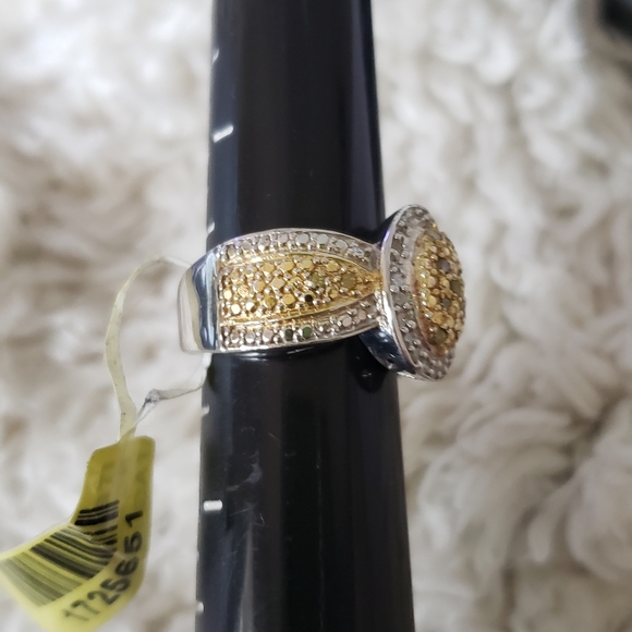 Sz 5, Yellow & White Diamond Ring, 925 Silver, TGW 0.25 Carats, NWT - Picture 6 of 11